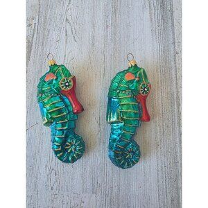 Glitter glass seahorse as is ornament remember green tropical Hawaiian beach the